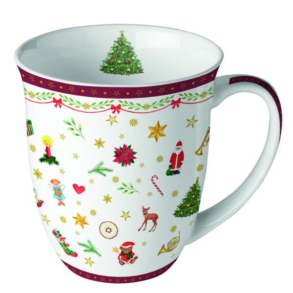 Weihnachten Becher 0.4 L Ø 10 cm H 10,5 cm Ornaments All Over Red Weihnachtssymbole