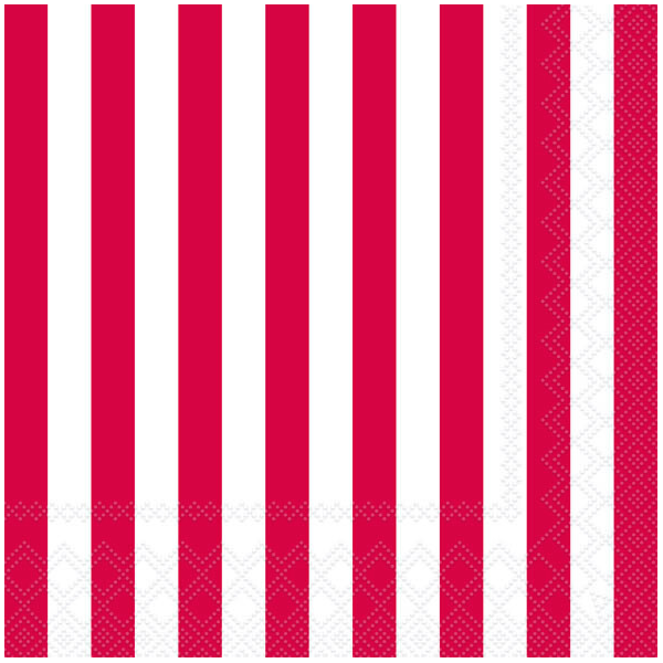 Servietten Lunch rot-weiß 33 x 33 cm 3-lagig 20 Servietten Stripes Red weiße und rote Streifen