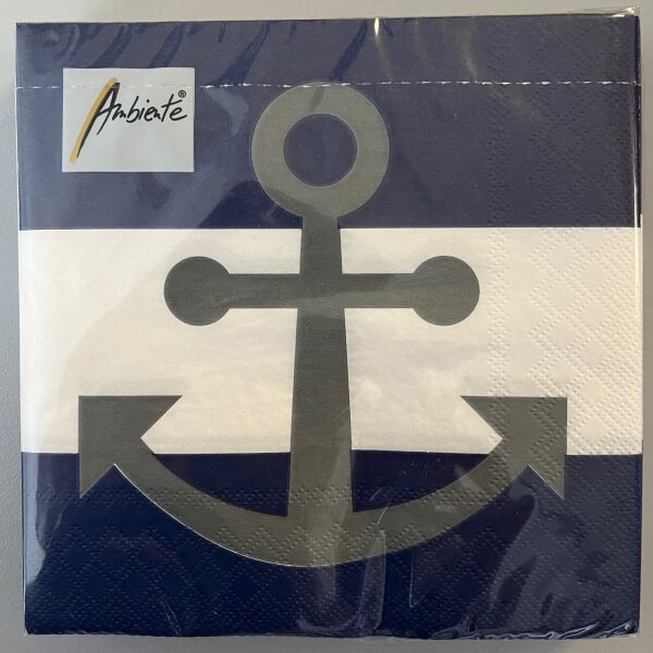 Servietten Lunch 33 x 33 cm 3-lagig 20 Servietten Anker blau-weiß maritim