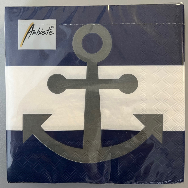 Servietten Lunch 33 x 33 cm 3-lagig 20 Servietten Anker blau-weiß maritim