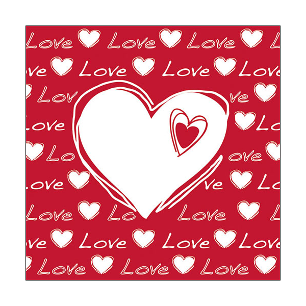 Servietten Lunch Love Herzen rot weiß Love Heart red Liebe 33x33cm 20 Servietten
