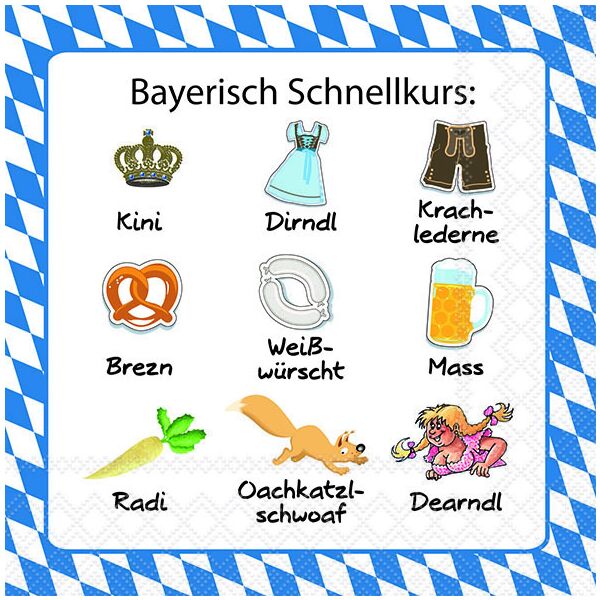 Servietten Lunch 33 x 33 cm 3-lagig 20 Servietten Bayerisch Schnellkurs Bayern