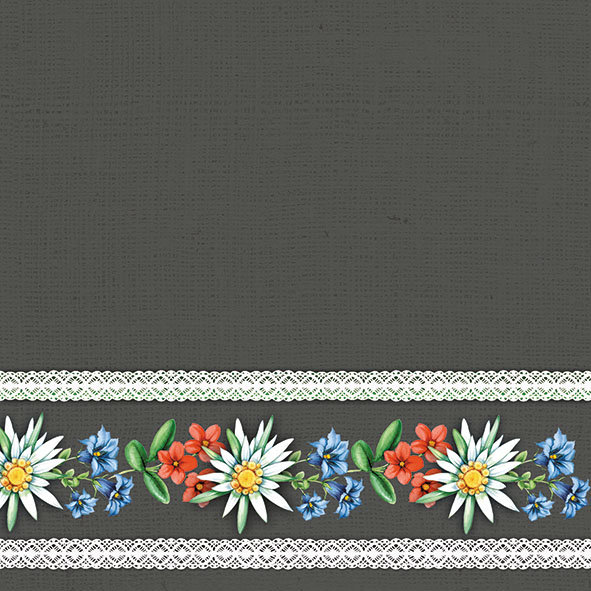 Servietten Lunch – Napkin Lunch – Format: 33 x 33 cm – 3-lagig – 20 Servietten pro Packung - Bavarian Flowers Grey – bayrische Blumen grau - Ambiente