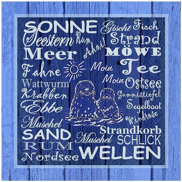 A Servietten Lunch Strandbegriffe blau Robben Beach Terms 20 Servietten 3-lagig