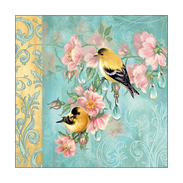 A Servietten Lunch Napkin Lunch Format: 33 x 33 cm 3-lagig 20 Servietten Scarlett Petrol Vögel an Blüten