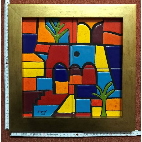 Kachelbild mit Rahmen - 2x2 Kacheln im Format 15x15cm - Gesamtgröße mit Rahmen 37,5 x 37,5 cm - Dekor: Graphisch