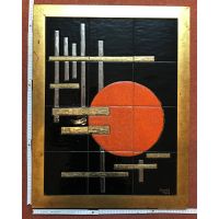 Kachelbild mit Goldlegierung und edlem Rahmen - 3x4...