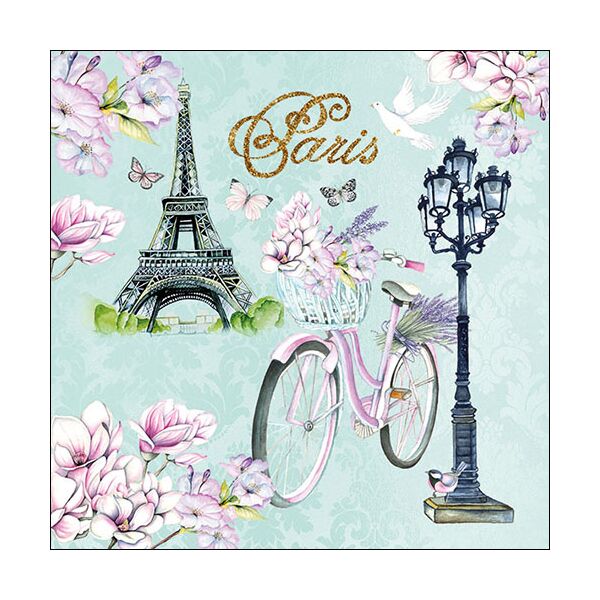 Servietten Lunch Bike In Paris Fahrrad in Paris Eifelturm 33x33cm 20 Servietten