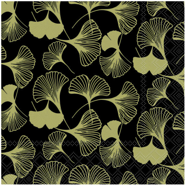 A-2026 Servietten 33 x 33 cm 3-lagig 20 Servietten Gingko black gold Gingko schwarz Gold Lunchservietten