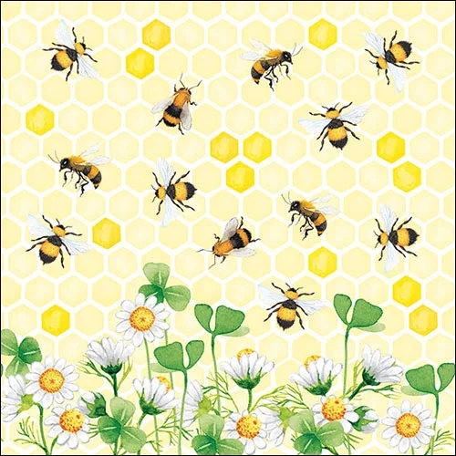 Servietten Lunch – Napkin Lunch – Format: 33 x 33 cm – 3-lagig – 20 Servietten pro Packung - Bees Joy – Bienen - Ambiente