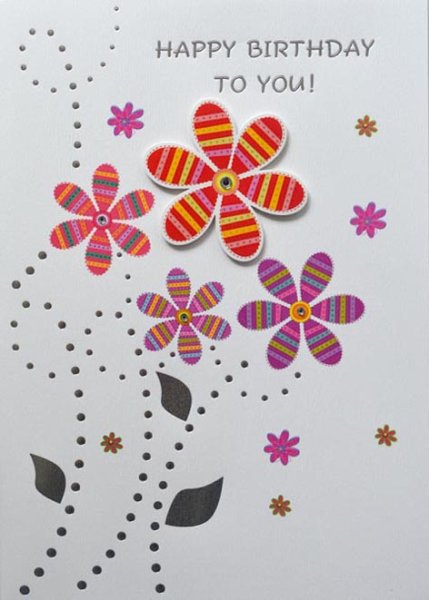 Zum Geburtstag - Glückwunschkarte im DIN A4-Format 20,5 x 29,5 cm mit Briefumschlag - Blumen - "Happy Birthday to you!"