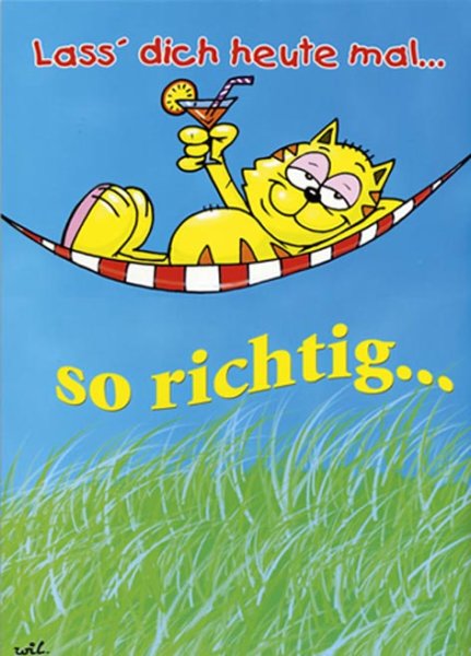 Zum Geburtstag - Glückwunschkarte im DIN A4-Format 20,5 x 29,5 cm mit Briefumschlag - Katze in Hängematte(Cartoon) - "Lass´ dich heute mal...so richtig..."