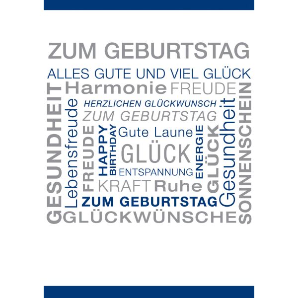 Geburtstag große A4 XXL Glückwunschkarte mit Umschlag blau-weiß Gelassenheit Harmonie Lebensfreude