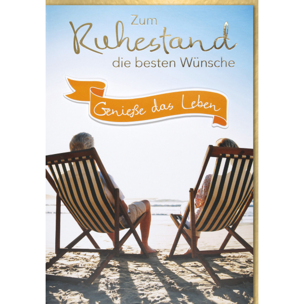Ruhestand A4 Glückwunschkarte mit Umschlag Personen in Liegestühle am Strand