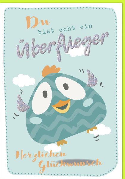 Geburtstag - A4 - Glückwunschkarte im Format 21 x 29,7 cm mit Umschlag – türkiser Vogel - Verlag Dominique