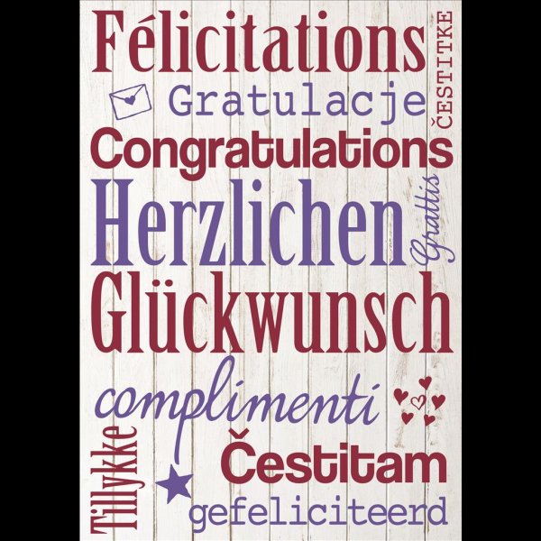 Geburtstag -DIN A4  Glückwunschkarte im Format 21 x 29,7 cm mit Umschlag - Herzlichen Glückwunsch in verschiedenen Sprachen