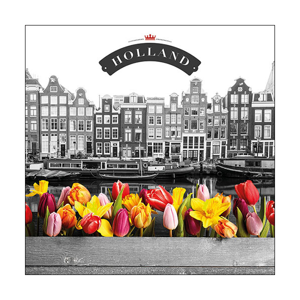 Servietten Lunch 33x33cm 20 Servietten Tulpen Holland Canal Flowers Amsterdam Niederlande