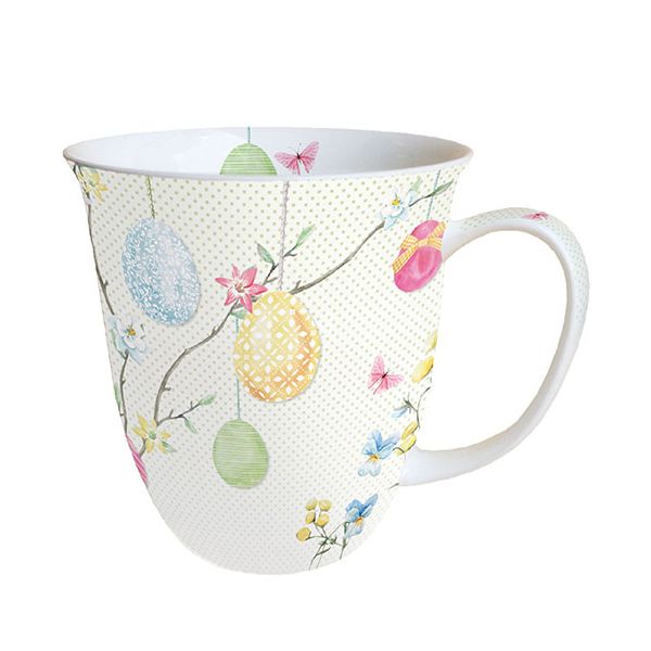 Ostern Becher Mug 0.4 L Fine Bone China Format: Ø 10 cm x H 10,5 cm 1 Becher pro Packung Hanging  Eggs Hängende Eier