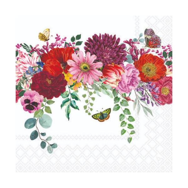Cocktail Servietten 25 x 25 cm 3-lagig 20 Servietten Flower Border White FSC Mix Blumenrand weiß