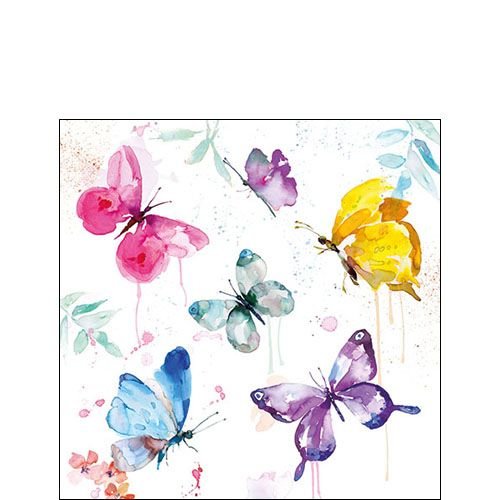 Cocktail Servietten 25 x 25 cm – 3-lagig – 20 Servietten pro Packung - Butterfly Collection White FSC Mix – Schmetterling Sammlung weiss