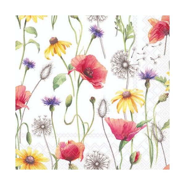Cocktail Servietten 25 x 25 cm 3-lagig 20 Servietten Poppy Meadow FSC Mix Klatschmohn wiese