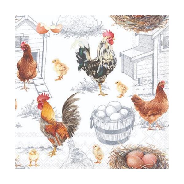 Cocktail Servietten 25 x 25 cm 3-lagig 20 Servietten Chicken Farm FSC Mix Hühnerfarm