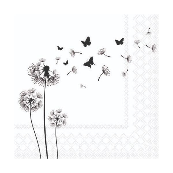 A Cocktail Servietten 25 x 25 cm 3-lagig 20 Servietten Blowing Away Black FSC Mix Pusteblume Schwarz