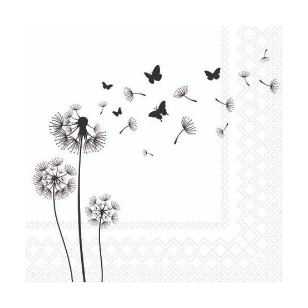 A Cocktail Servietten 25 x 25 cm 3-lagig 20 Servietten Blowing Away Black FSC Mix Pusteblume Schwarz
