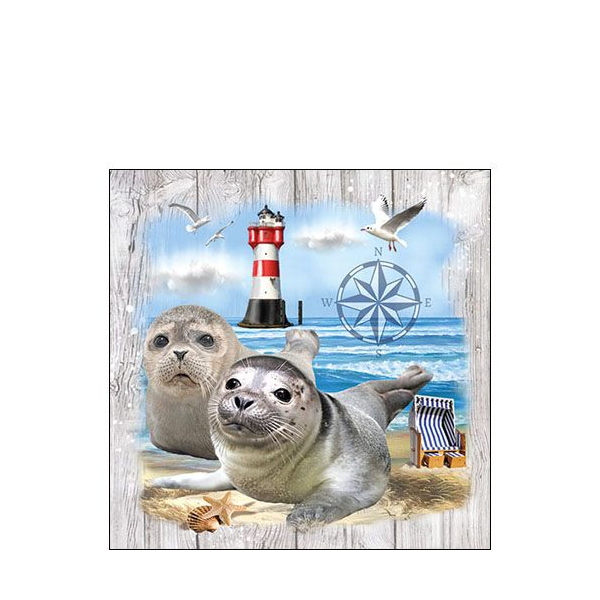 Cocktail Servietten 25 x 25 cm 3-lagig 20 Servietten Seal Couple FSC Mix Seehund Pärchen
