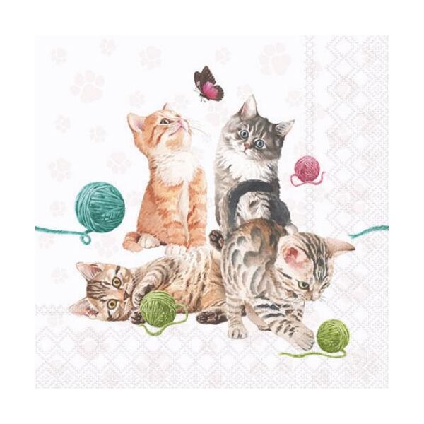 Cocktail Servietten 25 x 25 cm 3-lagig 20 Servietten Playing Kitten FSC Mix spielende Kätzchen