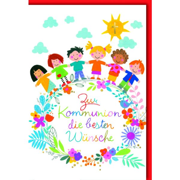 A Kommunion Karte mit Umschlag Blumenkranz