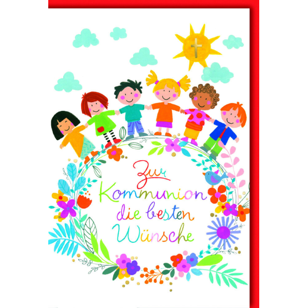 A Kommunion Karte mit Umschlag Blumenkranz