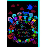 A Kommunion Karte mit Umschlag Blumenkranz