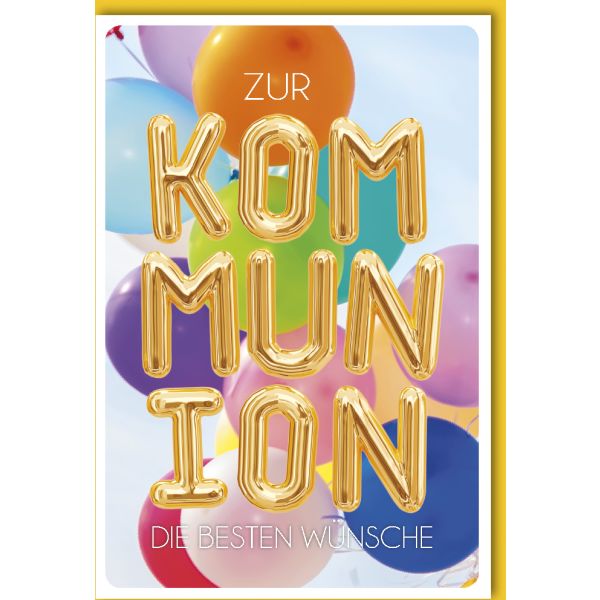 Kommunion Karte mit Umschlag Luftballon-Buchstaben