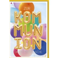 Kommunion Karte mit Umschlag Luftballon-Buchstaben