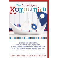 Kommunion Karte mit Umschlag Papierboot Kreuz glitzer-...