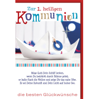 Kommunion Karte mit Umschlag Papierboot Kreuz glitzer-...