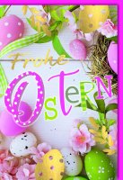 A - Ostern - Karte mit Umschlag - Pink-grüne Ostern