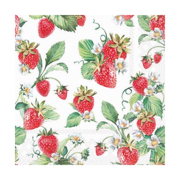 Cocktail Servietten 25 x 25 cm 3-lagig 20 Servietten Garden Strawberries FSC Mix Garten Erdbeeren