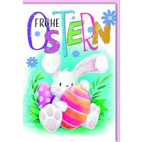 A Ostern Karte mit Umschlag Häschen mit gestreiftem Ei