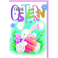 A Ostern Karte mit Umschlag Häschen mit gestreiftem Ei