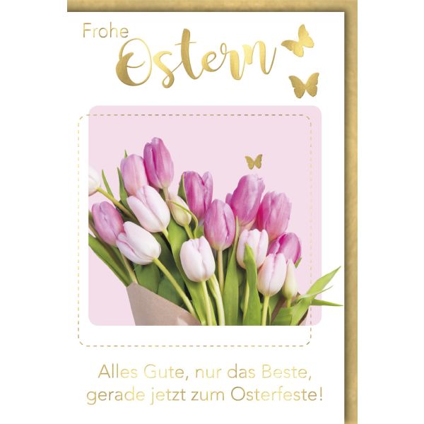 A Ostern Karte mit Umschlag rosa Tulpen