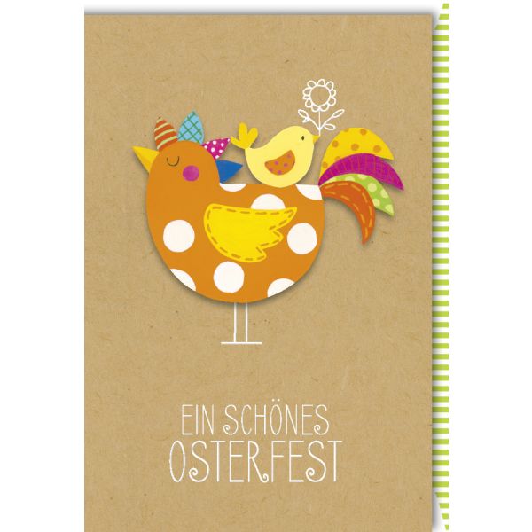 A Ostern Karte mit Umschlag orangene Henne mit Küken