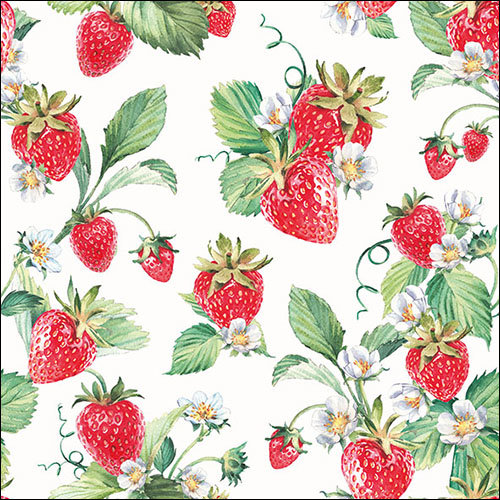 Servietten Lunch – Napkin Lunch – Format: 33 x 33 cm – 3-lagig – 20 Servietten pro Packung - Garden Strawberries – Garten Erdbeeren