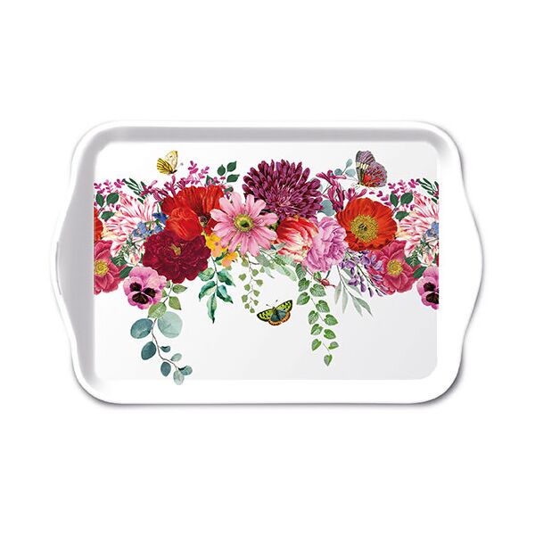 A Tray Melamine Tablett 13 x 21 cm Flower Border White Blumenrand weiss