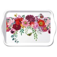 A Tray Melamine Tablett 13 x 21 cm Flower Border White...