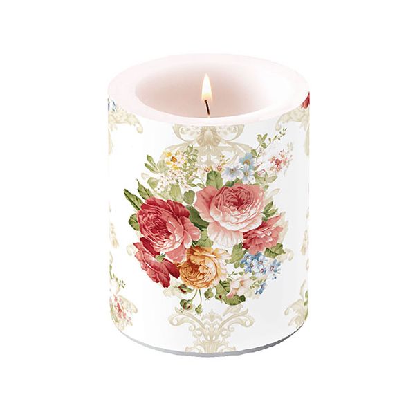 Kerze gross Candle Big Format: Ø 12 cm x 10 cm 1 Kerze pro Packung Sara Cream Blumen