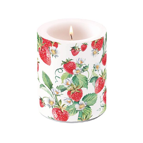 Kerze gross Candle Big Format: Ø 12 cm x 10 cm 1 Kerze pro Packung Garden Strawberries Garten Erdbeeren