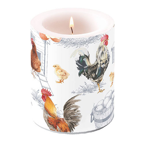 A - Kerze gross – Candle Big – Format: Ø 12 cm x 10 cm – Brenndauer: 75 Std. - 1 Kerze pro Packung - Chicken Farm – Hühnerfarm