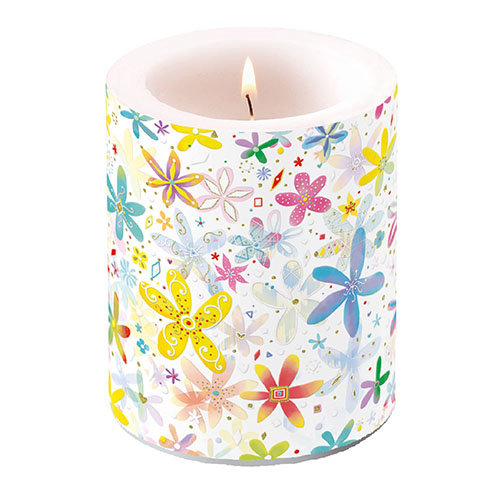 Kerze gross – Candle Big – Format: Ø 12 cm x 10 cm – Brenndauer: 75 Std. - 1 Kerze pro Packung - Fancy Flowers - schicke Blumen
